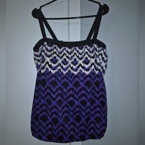 Azul Women's Size 18 Purple and Black Patterned Tankini Top